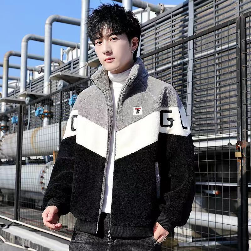 Abrigo de algodón acolchado de lana de cordero para hombre invierno 2023 nuevo abrigo de algodón acolchado de lana de cordero engrosado forrado de lana de cordero Chaqueta de algodón acolchada de invierno de moda