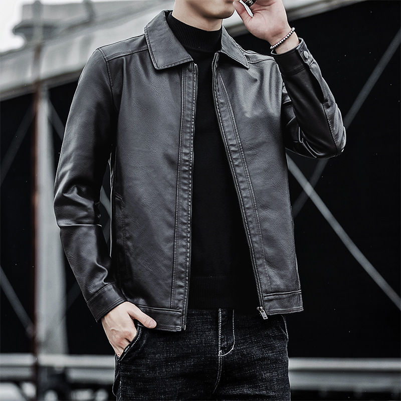 Men's Clothing business leather jacket new casual leather jacket lapel dad wear pu thin coat_voghion.com