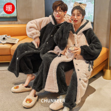 ins情侣睡衣冬季珊瑚绒加厚秋冬款男士女加绒套装冬天睡袍居家