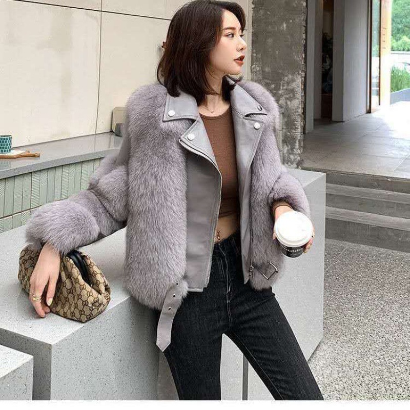 2021 new pattern Full leather High imitation Fox overcoat locomotive Easy Thin section leather and fur overcoat