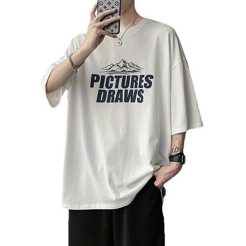 Trendy Men's Short Sleeve T-Shirt from a Fashion Brand, Loose Fit, Instagram Style, Hong Kong Inspired, Versatile Casual, Harajuku Style, Half-Sleeve Top
