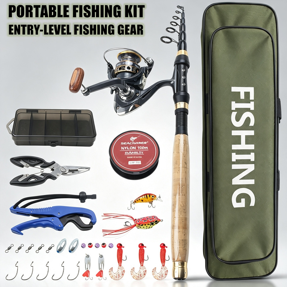 2.1M Telescopic Lure Rod and Short-Section Sea Rod Set, a complete fishing kit for beginners, all-in-one purchase, and cross-border fishing gear dropshipping