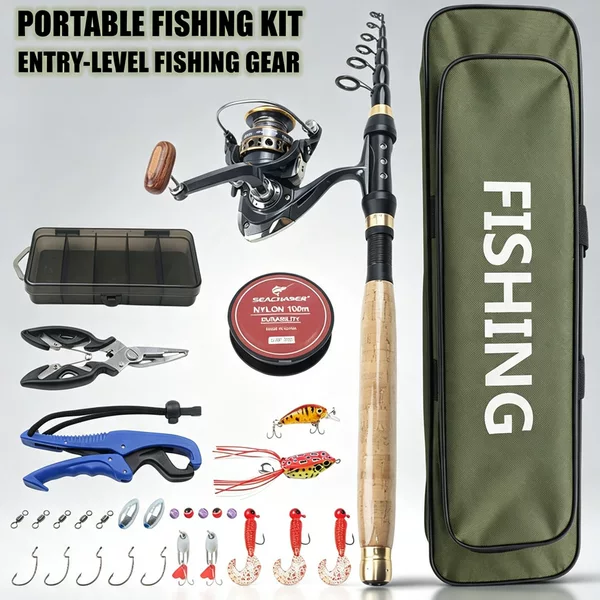 2.1M Telescopic Lure Rod and Short-Section Sea Rod Set, a complete fishing kit for beginners, all-in-one purchase, and cross-border fishing gear dropshipping