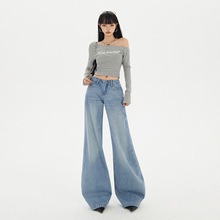 美式复古低腰辣妹宽松喇叭裤垂感拖地百搭ins秋冬牛仔裤女新款