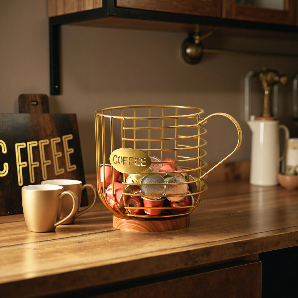 [Selección estricta] cápsula de café de hierro forjado almacenamiento de gran capacidad de metal azul canasta de almacenamiento de mesa estilo taza de agua canasta de frutas