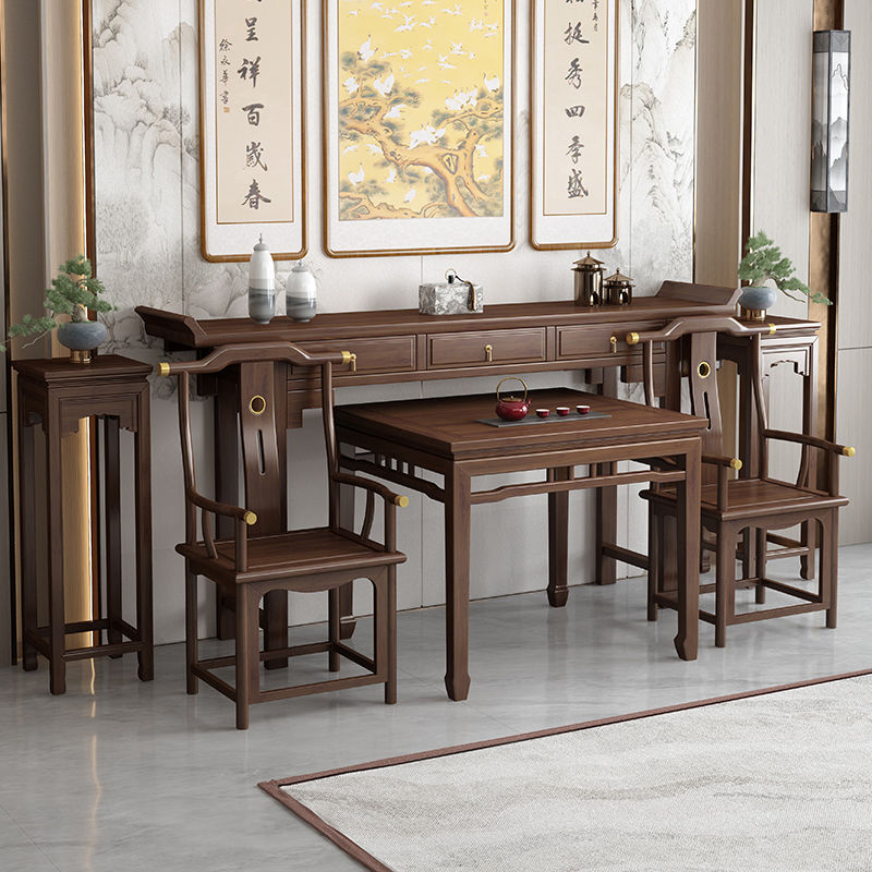 New Chinese-Style Solid Wood Six-Piece Altar Set for Home Use, Offering Table, Rural Altar, Eight Immortals Table, Shrine Table