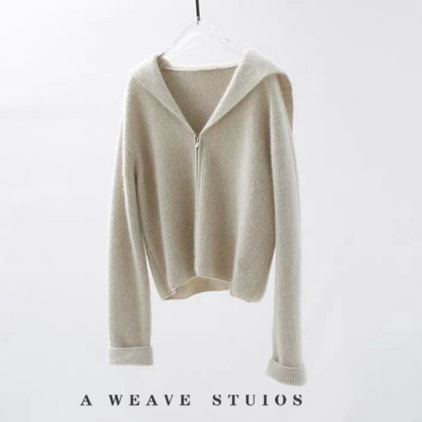 Navy Collar Thick Sweater Cardigan Wool Sweater Outerwear Cashmere Sweater Women's Solid Color Knitwear Puyuan Thick Coat