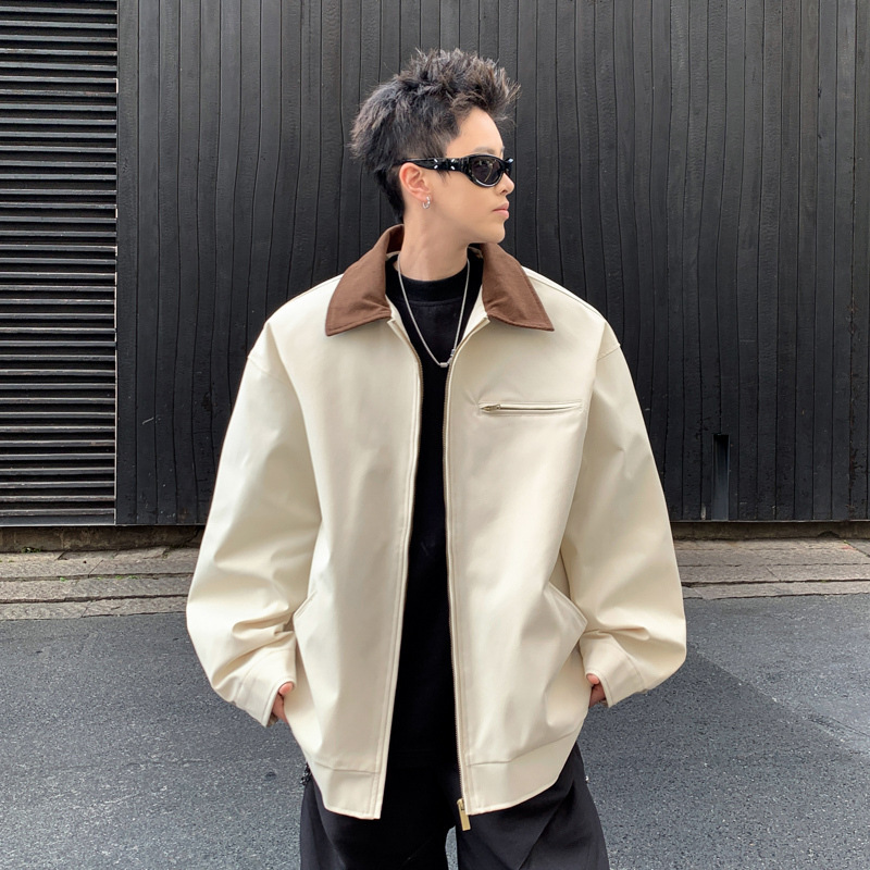 High-quality casual Japanese retro loose-fitting versatile turn-down collar jacket for spring and autumn, suitable for outdoor use