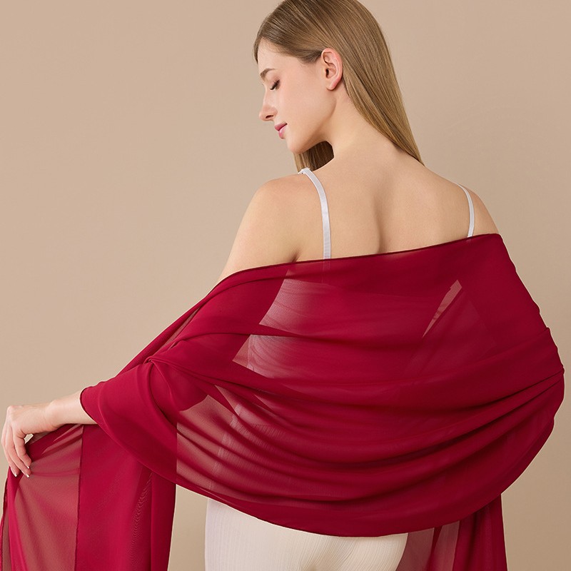 Elegant Chiffon Scarf Solid Colour Shawl For Brides And Weddings_voghion.com