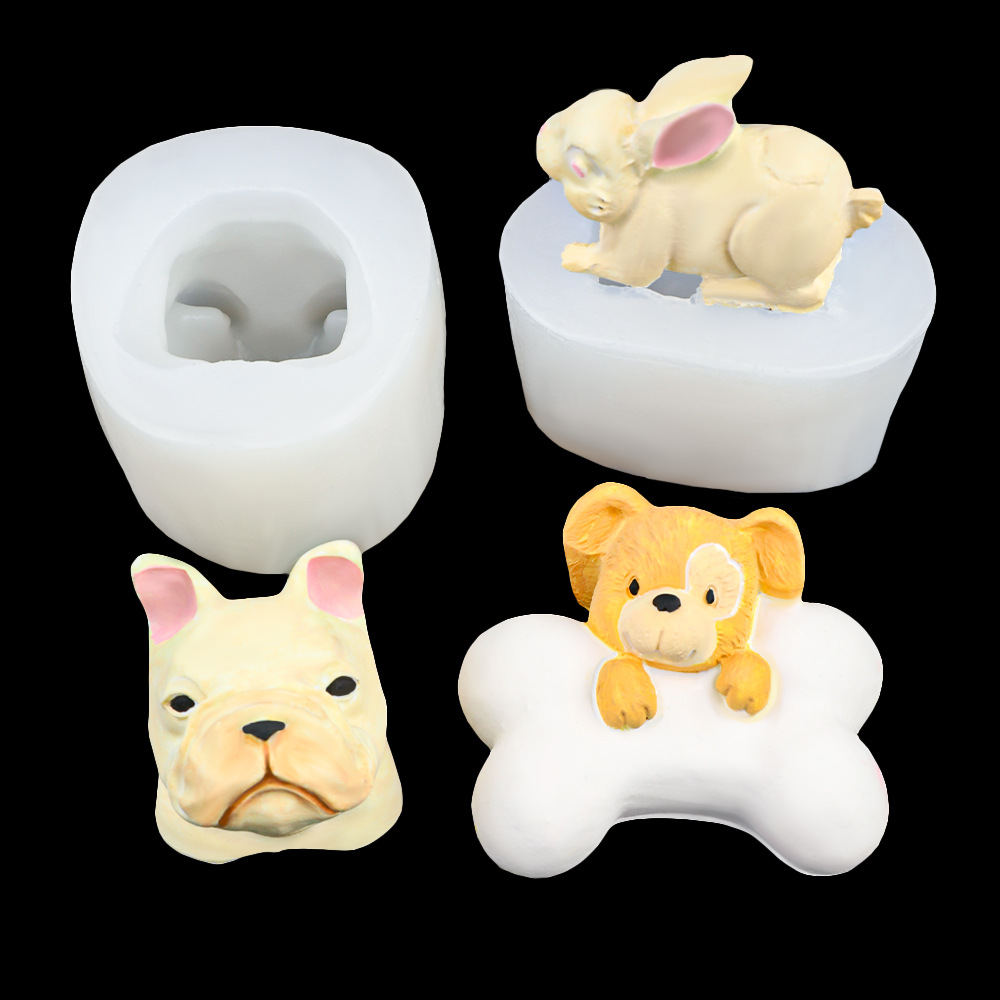 Molde de silicona de dibujos animados de perro ratón mascota Bulldog Bunny Decoración de coche Molde de vela de aromaterapia Molde de chocolate