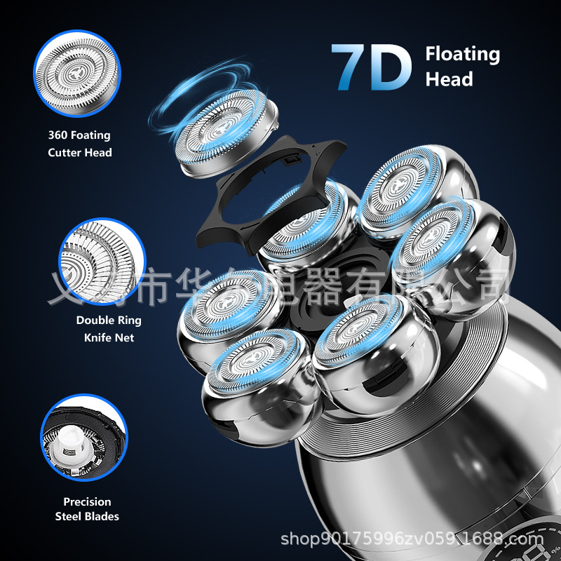 跨境7刀頭電動剃鬚刀剃光頭光頭神器自刮專用男士剃頭理髮器剃刀