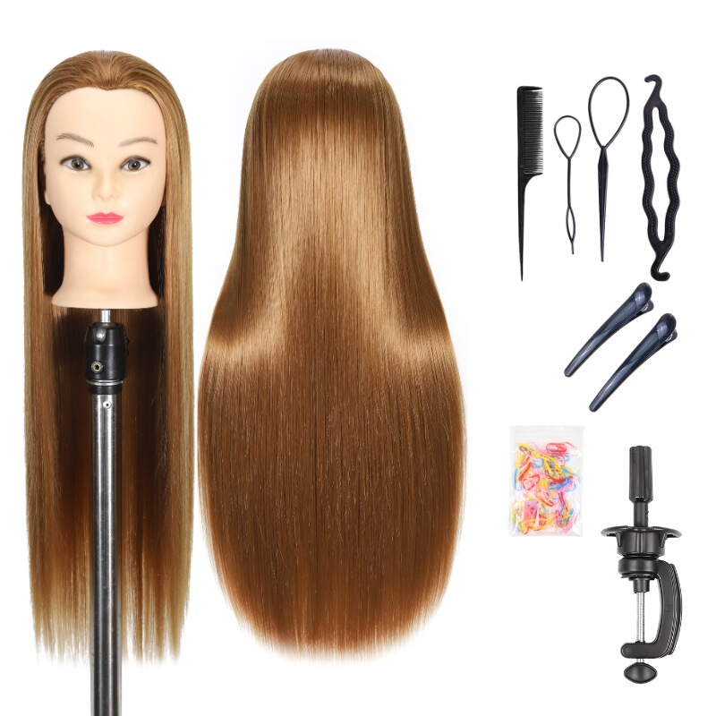 High-Temperature Fiber Wig Mannequin Head 60cm Invisible Halo Styling Head Model Hairdressing Teaching Head in Golden Brown Color High-Temperature Fiber Wig Mannequin Head 60cm Invisible Halo Styling Head Model Hairdressing Teaching Head in Golden Brown Color