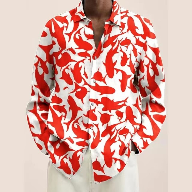 Fashion long sleeve marine life 3D digital printing fancy shirt printing lapel casual 2024 cross-border foreign trade