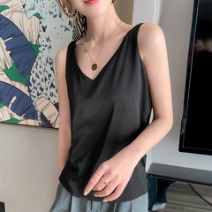 春夏季小吊帶背心女內搭綢緞白色打底冰絲緞面v領薄上衣外穿ins潮