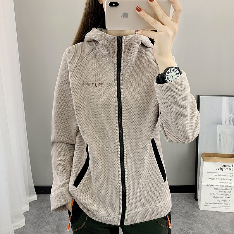 Autumn and winter fleece jacket women's cardigan hooded thickened polar fleece jacket women's fleece-lined warm sports sweater fashion brand