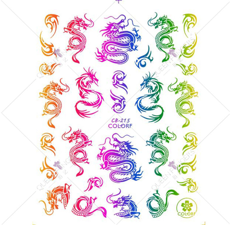 Joyas de manicuras láser fantasía serie de pegatinas de uñas de color dragón y phoenix de estilo chino colorido pegatinas de uñas de serpiente