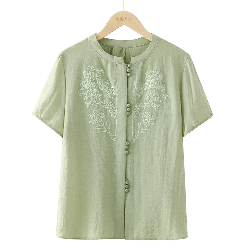 新しい中国風の夏半袖ママスーツツーピースセット外国風トップス中高年女性の夏のTシャツ|undefined