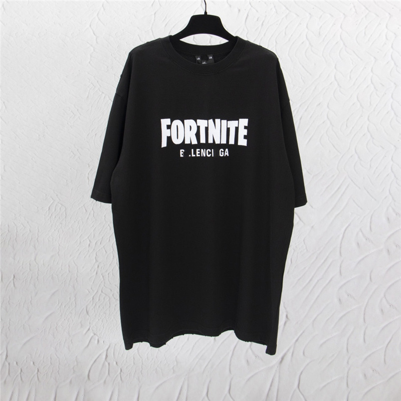 Dujia Version 2025 Summer New Paris B Family Fortnite Joint Letter Embroider Men's and Women's Short-Sleeved T-Shirts