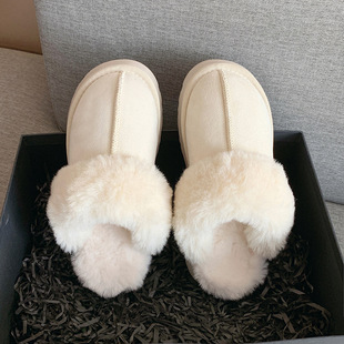 Autumn and Winter New Maomao Slippers Thick Bottom Closed Top Cotton Slippers Outdoor Women's Warm Half Slippers European and American Fashion Casual All-match