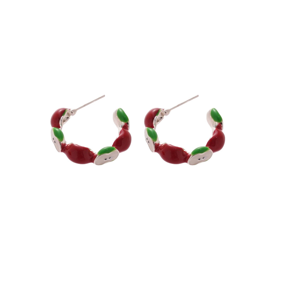 Ensemble de bagues en forme de pomme en forme de C, style forêt, avec aiguille argentée et motif goutte d'huile. Boucles d'oreilles au design unique et frais._voghion.com