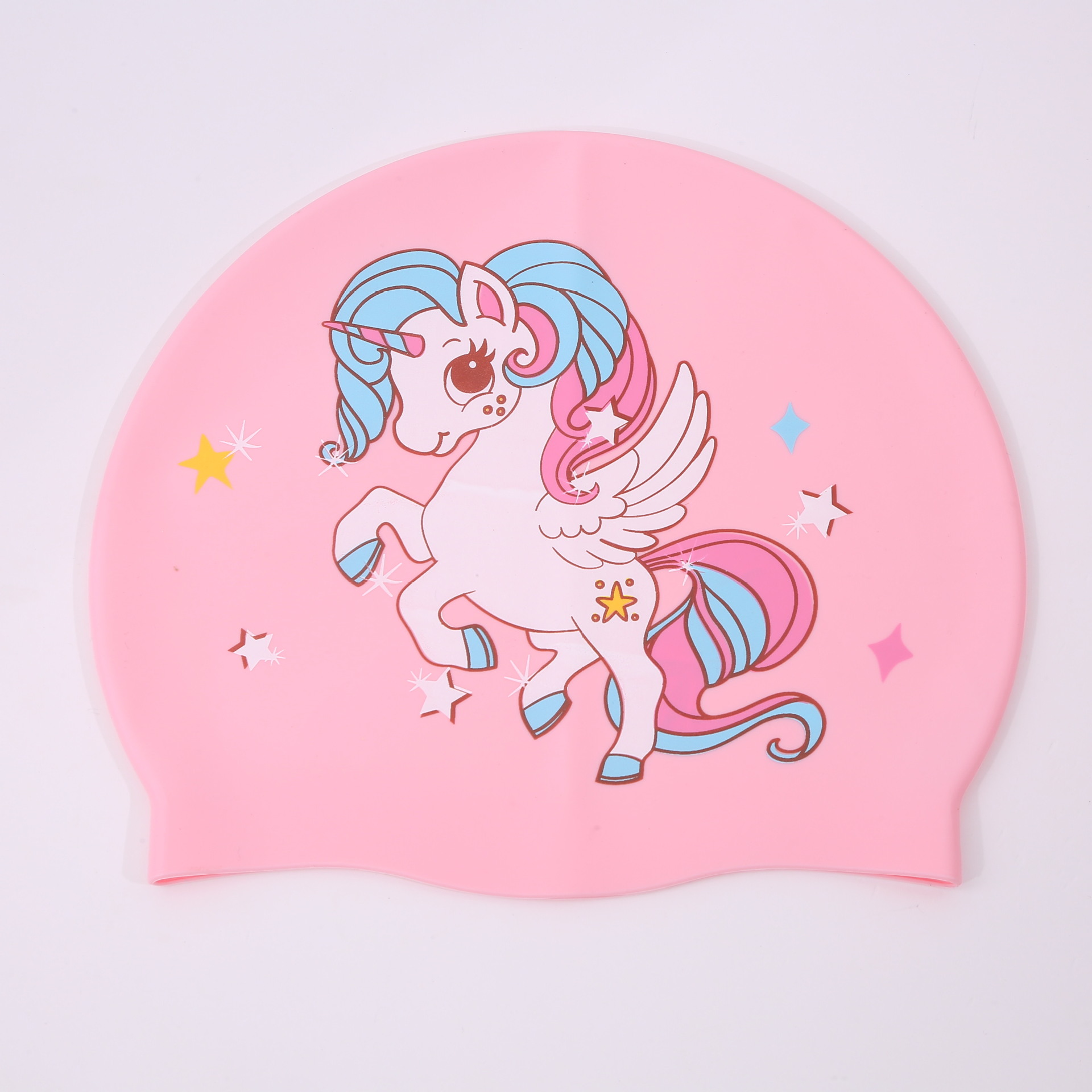 Gorro de baño de dibujos animados de silicona para niños, cabello largo para niñas, protección para los oídos impermeable, sin estrangulamiento, lindo gorro de natación, equipo de natación