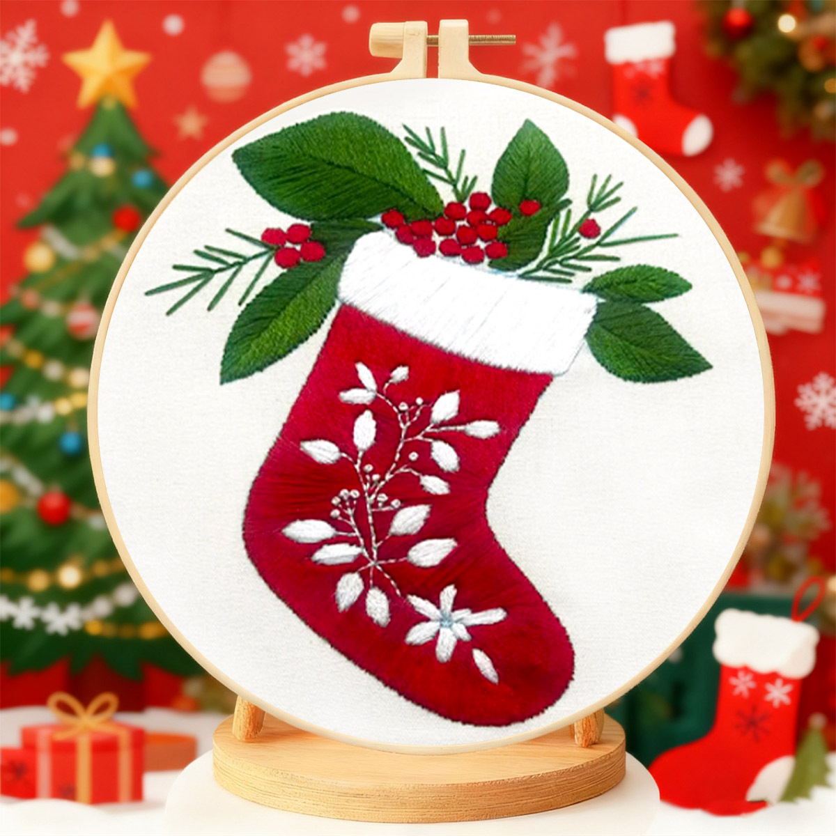 Explosiones transfronterizas de regalos de Navidad decoraciones de Navidad serie tres algodón de alta calidad bordado material manual paquete al por mayor