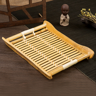 Bamboo Woven Tray Rectangular Bamboo Basket Hotel Wooden Tableware Bread Basket Kitchen Tea Tray Household Commercial Dumpling Tray
