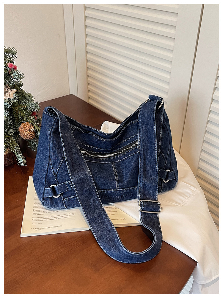 Bolsa de denim retro lavada en agua para mujeres 2026 nuevo estilo transfronterizo ocio simple hombro brazo bolso de viaje image 7