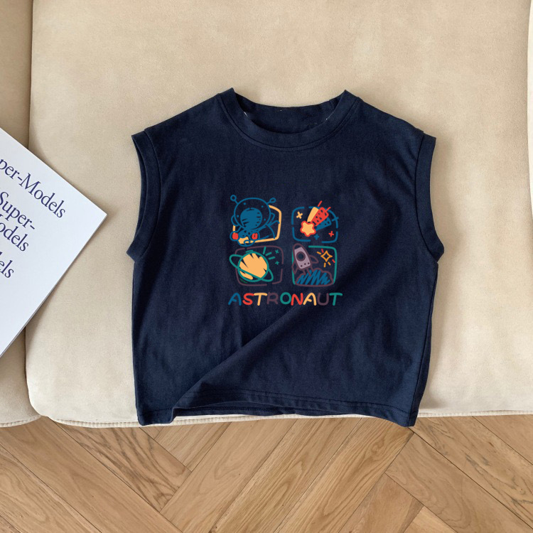 Algodón bebé niños camiseta sin mangas 2024 nuevo patrón de dibujos animados versátil niños y niñas chaleco camiseta superior verano