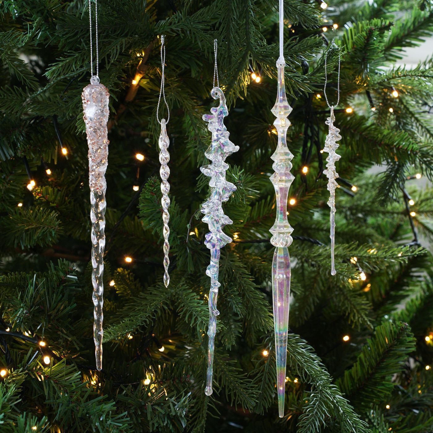 Acrílico transparente transfronterizo polvo adhesivo colorido colgante cono de hielo columna de hielo decoración del árbol de Navidad colgante decoración accesorios