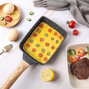 Cross-border Yuzi Burning Square Flat Bottom Small Frying Pan Maifanite Egg Roll Mould Household Breakfast Pot Egg Hamburger