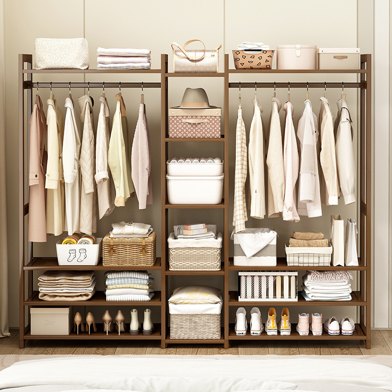 간단한 옷걸이 바닥에서 천장까지 가정용 수직 옷장 침실 보관함 단단한 나무 옷 보관함 코트 랙