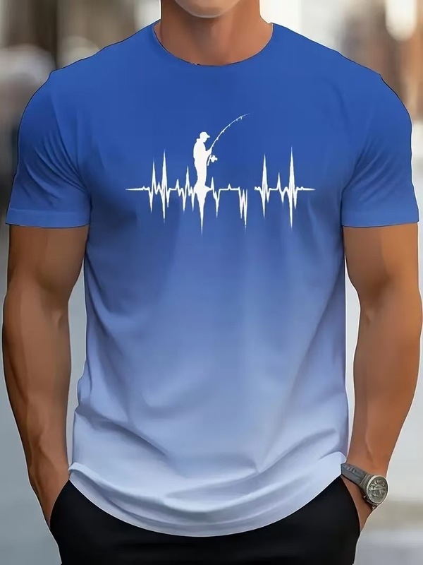 ヨーロッパとアメリカの貿易紳士服夏の人気のメンズスポーツTシャツグラデーションカラー3Dプリントデイリートレンド半袖Tシャツ|undefined