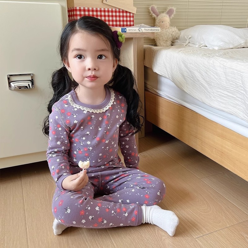 韓国の女の赤ちゃん小花柄秋と冬の女の子サーマル下着セットベビー骨なし秋服長ズボンパジャマ|undefined
