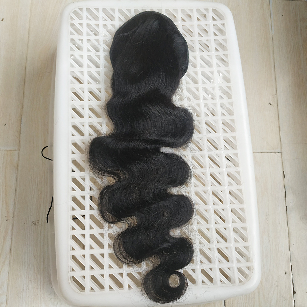 Real Human Hair Ponytail Body Wave Drawstring Extension Piece_voghion.com