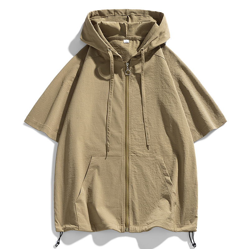 Hooded Quarter-Sleeve Sun Protection Shirt for Men and Women, Thin High Street Couple's Same Style Summer Shirt, Cardigan Jacket, Short-Sleeved t