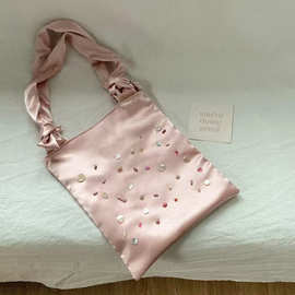 小众镶钻设计手提大容量包包女2023夏季简约百搭水桶包时尚单肩包