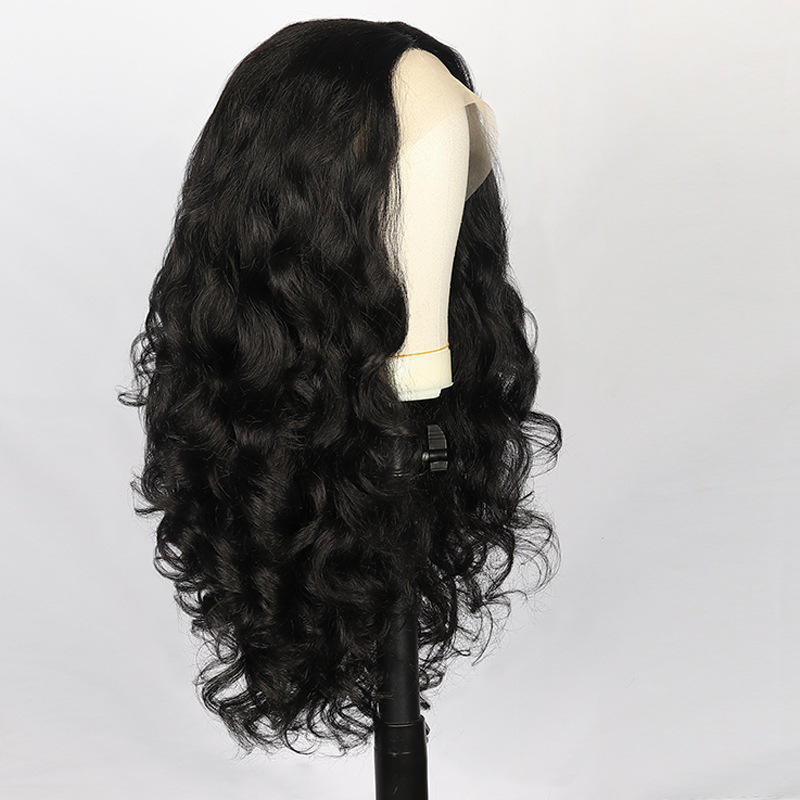 Cross-border European and American women's wig front lace wig yaki black medium fluffy long curly hair chemical fiber full head wigs