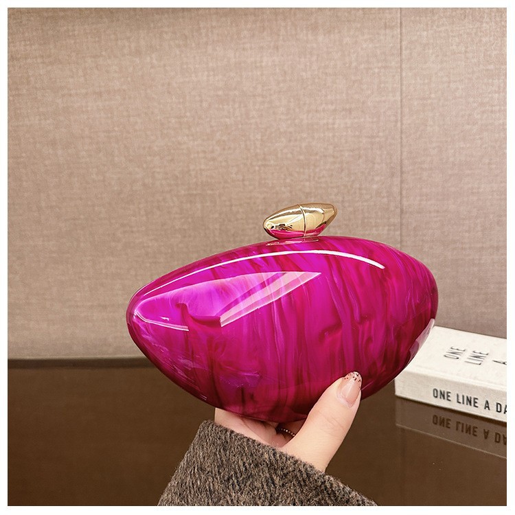 Nuevo paquete de cena de lujo ligero transfronterizo, dama alta sensación de bolso de mano acrílico bolso oval bolso de noche de hombro único