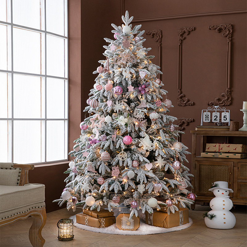 Árbol de Navidad con Nieve Artificial Simulada y Escena de Nieve Mixta, Decoración Navideña con Nieve que Cae, Adornos Grandes al por Mayor