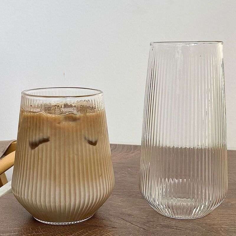 高颜値ストライプグラスレストラン冷飲カップ気泡カップ果物飲料カップ耐熱ラテコーヒーカップ|undefined