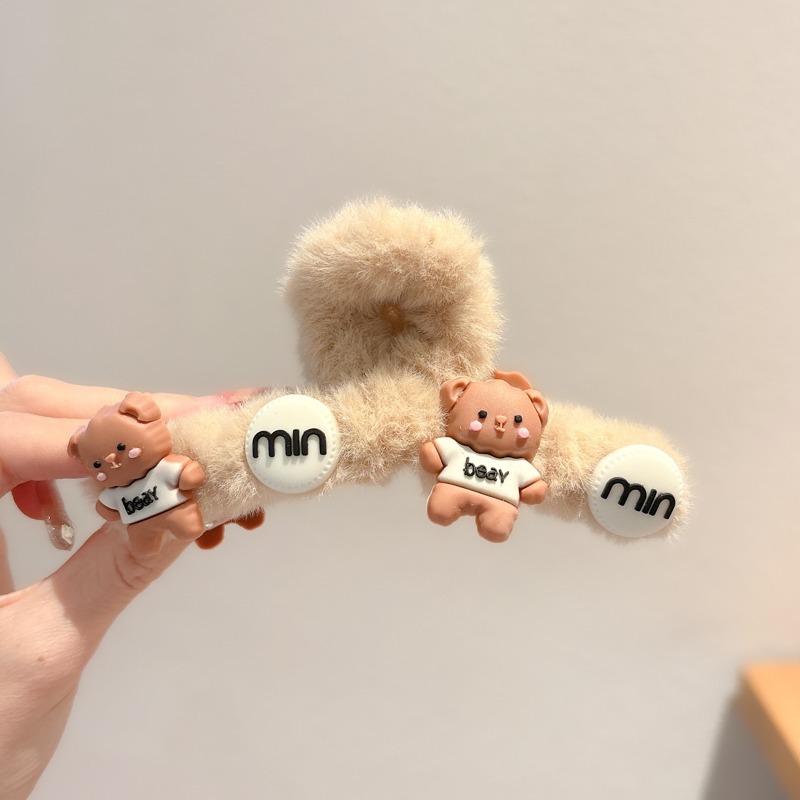 Clip de pelo coreano de peluche de invierno de cabeza de mujer gran clip de tiburón de caño y invierno clip de cabello de café clip de cabeza