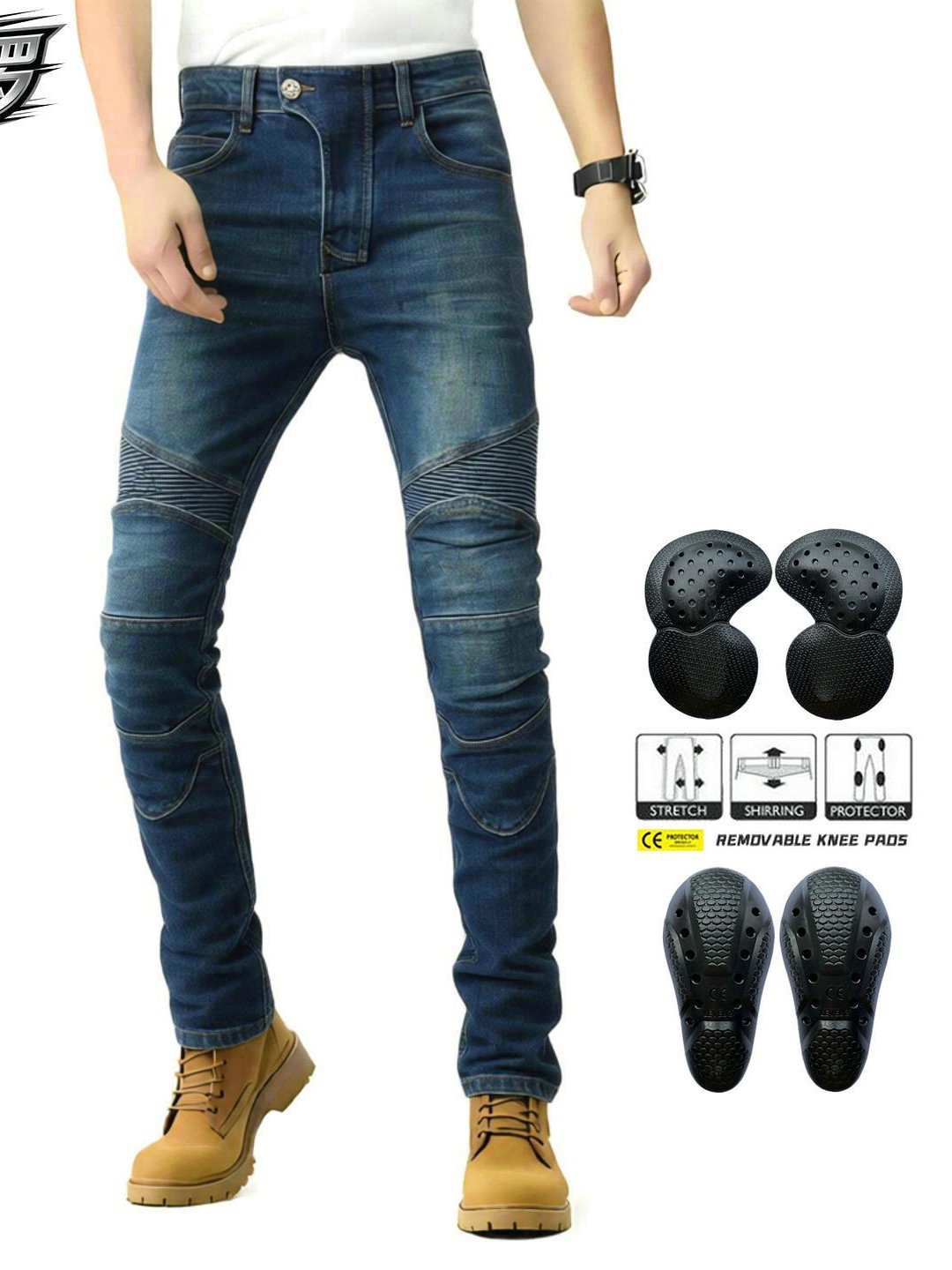 Vaqueros de moto VOLERO para hombre, para conducción al aire libre, estilo retro casual, desgastados, elásticos, todoterreno, pantalones anticaída. image 1