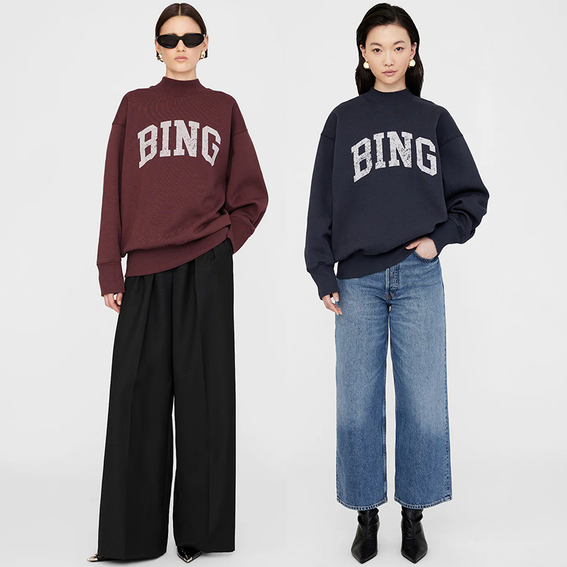 24 겨울 새로운 북미 틈새 AB 클래식 편지 BING 인쇄 인테리어 양털 높은 목 느슨한 여성의 땀