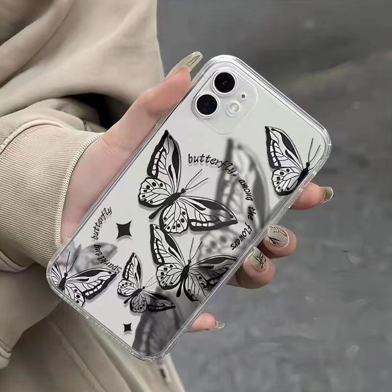 La mariposa estilo ins es adecuada para iPhone 16promax funda para teléfono móvil Apple 15 anti-caída 14pro Japón y Corea del Sur 13/12/11