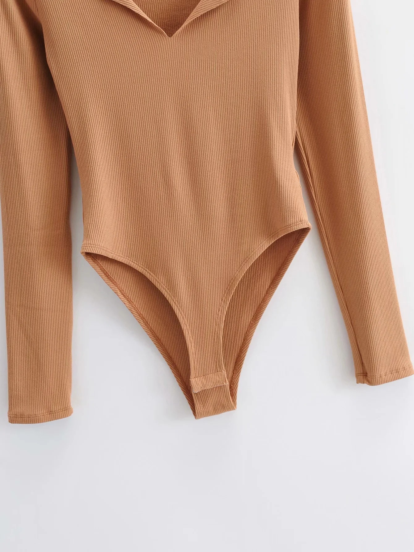 tight-fitting solid color long-sleeved one-piece bodysuit NSHS47165