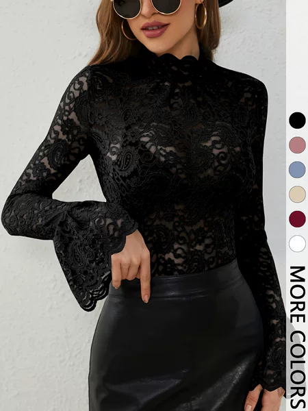 European and American Cross-Border 2026 New Style Sexy Paisley Lace Slim Fit Flared Sleeve Top for Women