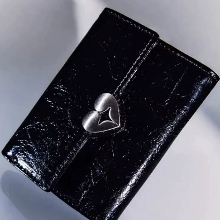 Korean Niche Fennec Heart-Shaped Cowhide Card Bag Heart Brand Flip Id Card Bag Classic Change Multi-Color Wallet