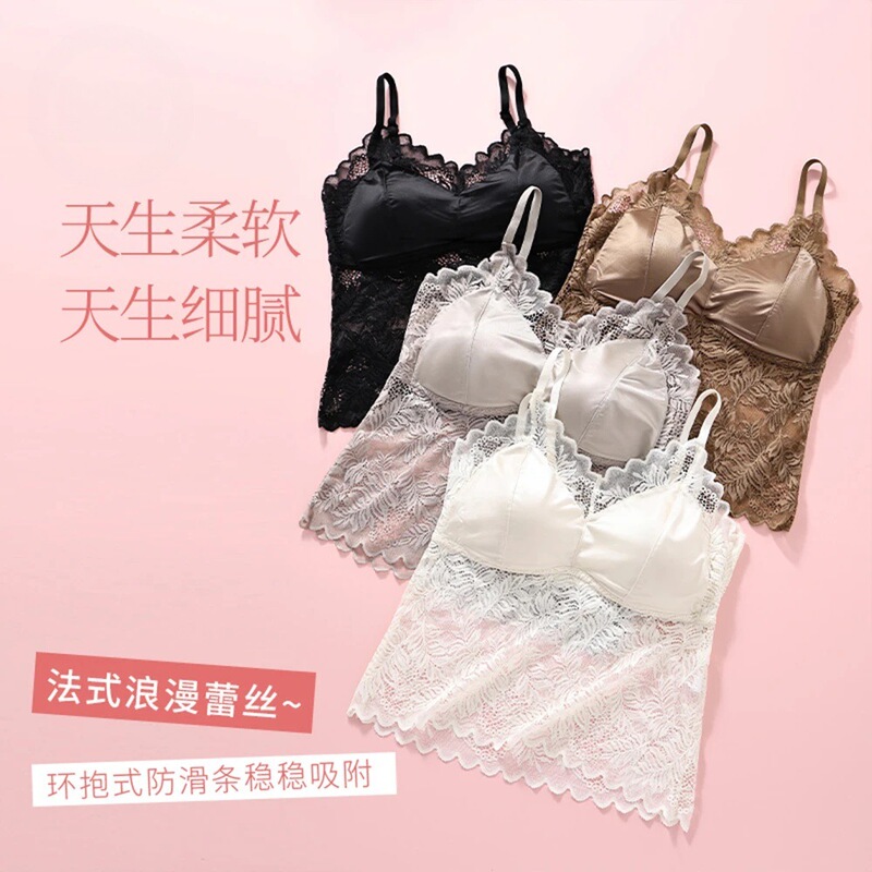 Factory Direct Sales Cross-Border Hot-Selling Summer Lace Camisole with Open Back, Satin Fixed Cup, Breathable, Suitable for Both Inner and Outer Wear