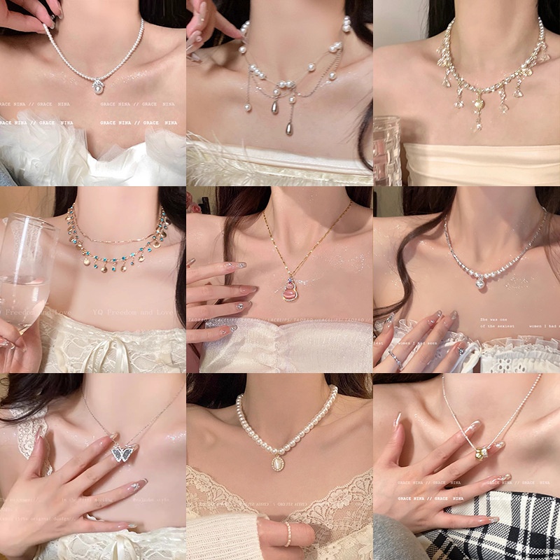 Light Luxury Niche High-end Pearl Necklace Women's Ins Trendy Fashion All-match Elegant Titanium Steel Clavicle Chain Cyber Celebrity Neck Chain